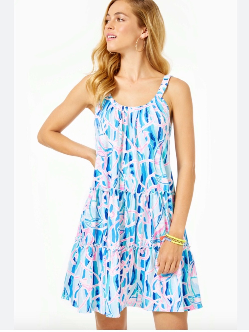⚓️ 💗 Lilly Pulitzer pink blue Loro Swing Dress in “Reel Nauti" print L - Picture 2 of 3